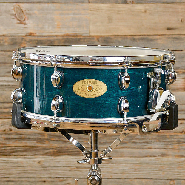 Premier 5x14 Artist Maple Snare Drum Turquoise Satin 2000s
