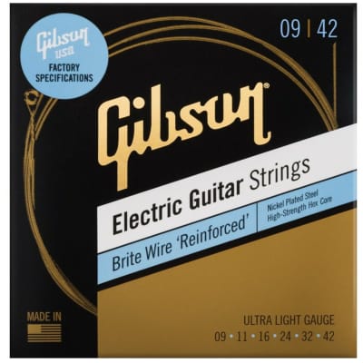 Gibson Brite Wire Reinforced Ultra Light 9 Gauge Electric Guitar Strings for sale