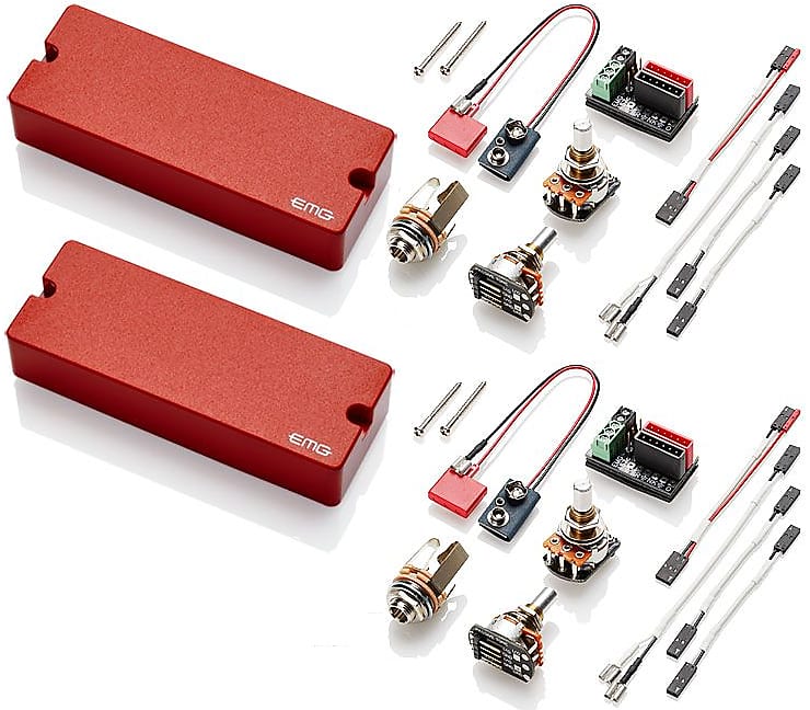 EMG 40DC RED 5 STRING SOAPBAR BASS ACTIVE SOLDERLESS PICKUP SET POTS &  WIRING 4 INCH BY 1.5 INCH