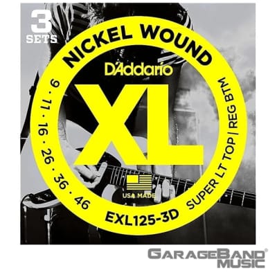 D'Addario EXL125-3D Nickel Wound, Super Light Top/ Regular Bottom, 09-46, 3 Pack image 1