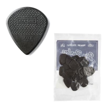 Dunlop 471R3C Max-Grip Jazz III Carbon Fiber Guitar Picks 24-Pack image 1