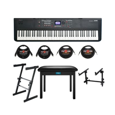 Kurzweil SP6 88-Key Stage Piano with LENA Processor, FlashPlay Technology and KSR Bundle with Keyboard Stands, Headphones, 2 x  TRS and MIDI Cables, and Piano Bench (8 Items)