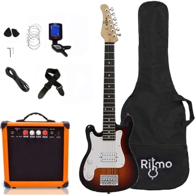 Lefty Kids 30 Inch Electric Guitar W/Amp Complete Bundle Kit For Beginners-Starter Set Includes 6 String Tremolo Guitar, 20W Amplifier 2 Picks, Shoulder Strap, Tuner, Bag Case Sunburst image 1