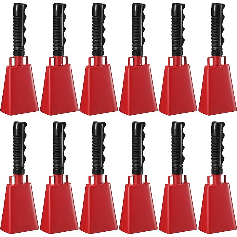 Small bright orange cowbell with handle for sporting events