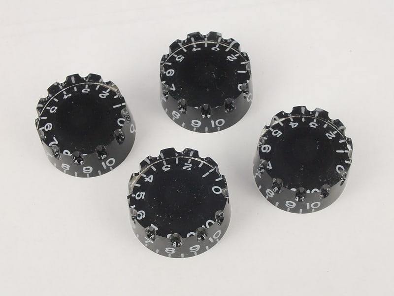 4 Black Knurled Speed Dial Knobs for Epiphone Les Paul, SG, Reverb