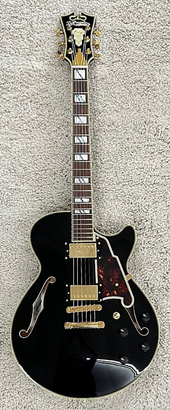 D'Angelico Excel SS Semi-Hollow Electric Guitar in Solid Black, DAESSSBKGSCBE image 1