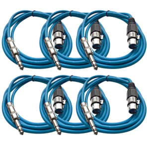 Seismic Audio SATRXL-F6BLUE6 XLR Female to 1/4" TRS Male Patch Cables - 6' (6-Pack)