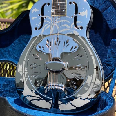 National Reso-Phonic Style O GERMAN SILVER 14 Fret 2024 Mirror Nickel with Deco Palm Tree Design image 14