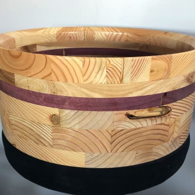 14 x 6 Custom Reclaimed Purple Heart Walnut & Doug Fir Segmented Stave Butcher Block Solid Hard Wood Snare Shell image 4
