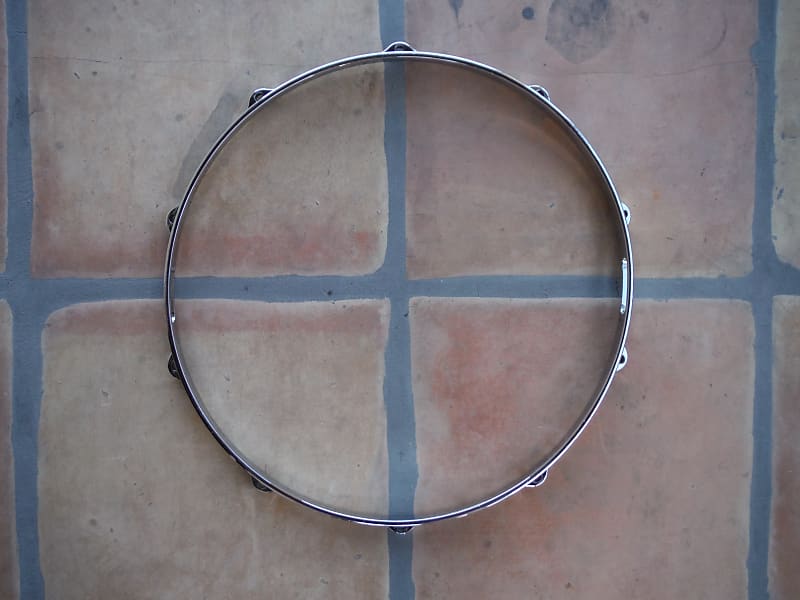 Die Cast 14" Snare Side Hoop 10 lugs Chrome over Brass Vintage, Gretsch Round Badge? image 1
