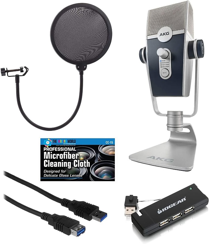 AKG Pro Audio Lyra Ultra-HD, Four Capsule, Multi-Capture Mode, USB-C Condenser Microphone for Recording and Streaming with Pop Filter, Extension USB Cable, and 4-Port USB Hub Bundle image 1