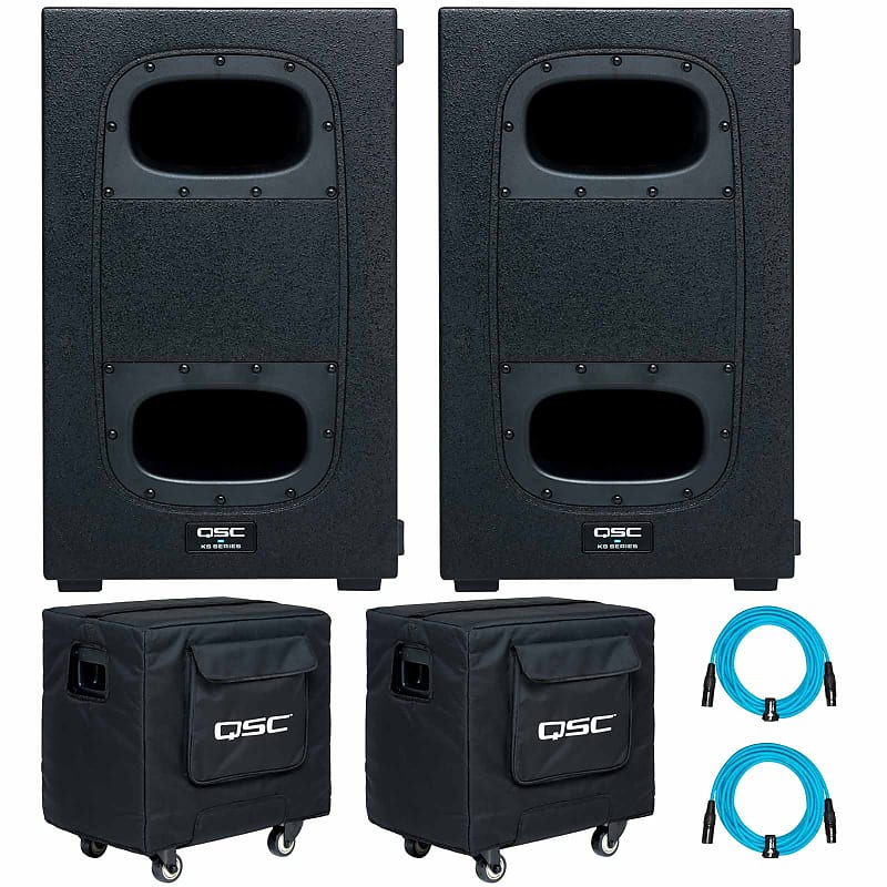 QSC KS112 12" Powered Subwoofers with Covers & Blue Cables Reverb