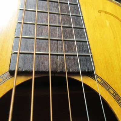 Unknown Parlor Acoustic Guitar 30s/40s art deco soso player w/intonation issues image 7
