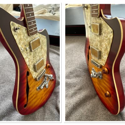 2022 Rufini Montefalco Aged Cherry Sunburst Nitro Stainless Steel Frets AAA Quilt Curly Maple Top AAA Birdseye Neck Duesenberg Vibrato MINT image 4