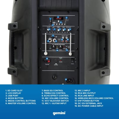 Gemini ES-15TOGO 15" Battery-Powered PA Speaker - Black image 3