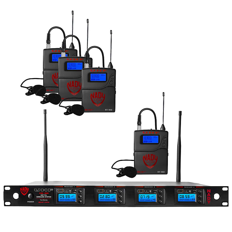 Immagine Nady 4W-1KU LT Quad True Diversity 1000-Channel UHF Wireless Lavalier Microphone System - 1