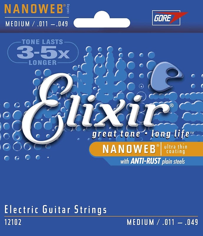 Elixir Strings Electric Guitar Strings w NANOWEB Coating, Medium (.011-.049) image 1