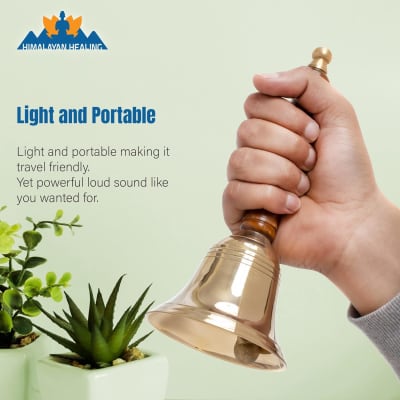 2 Pieces Solid Brass Hand Call Bells With Wooden Handle Handbells