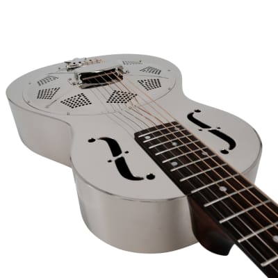 Recording King Model RM-993 Metal Body Single O Resonator Guitar Nickel-Plated image 4