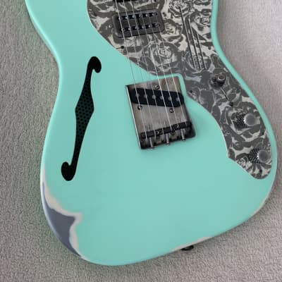 James Trussart Deluxe SteelCaster in Surf Green on Cream w/ Roses image 4