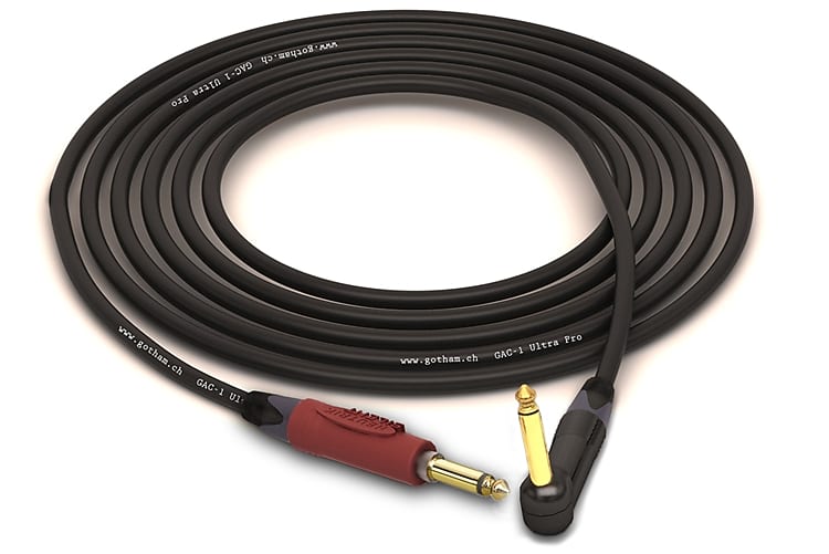 Gotham GAC-1 Ultra Pro Instrument Cable | Neutrik Gold Silent 1/4" TS to 90° 1/4" TS | Black 1 Feet image 1