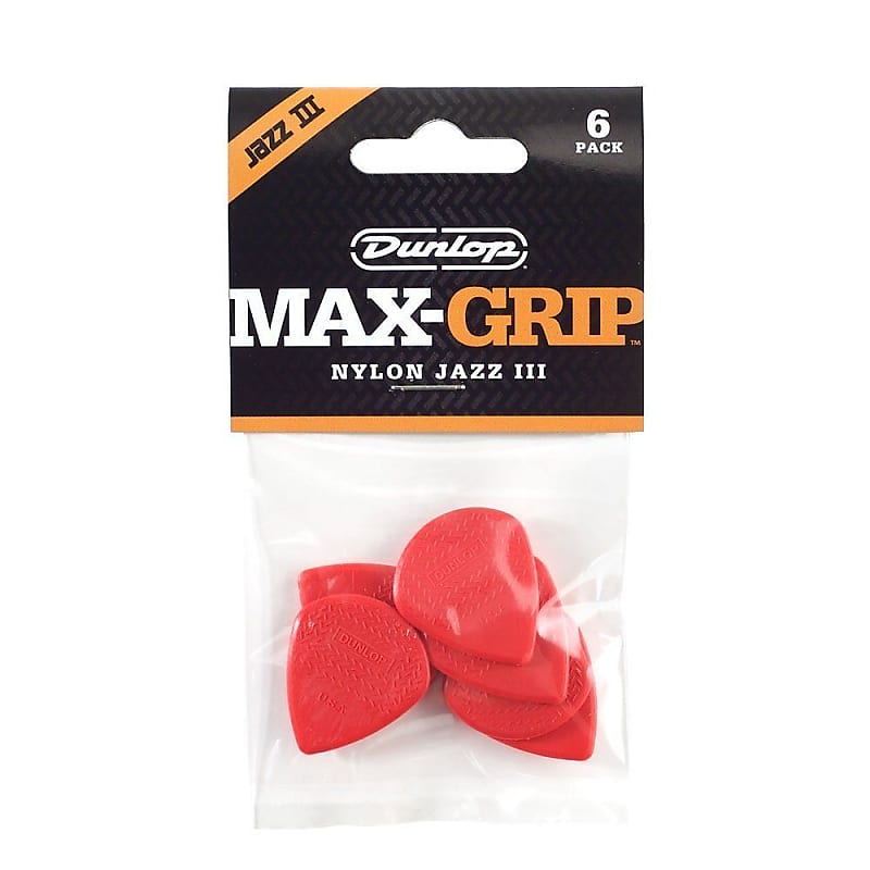 Dunlop 471P3N Max Grip Jazz III Nylon Guitar Picks, Red, 6-Pack image 1