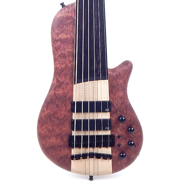 Warwick Custom Shop Thumb Single Cut 6 String Bass, Natural Oil, Fretless