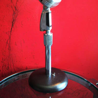 Vintage 1960's Shure 737A crystal microphone Satin Chrome w period Atlas DS-7 desk stand image 3