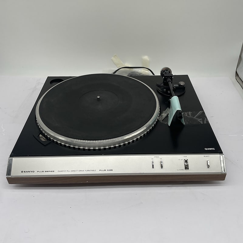 Sanyo Plus Q25  VTG  Direct Drive Quartz Turntable Silver Wood  *BAD TONEARM*  			