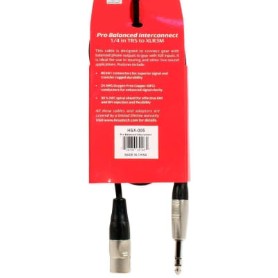 Hosa HSX-005 5 Foot Rean 1/4" TRS-XLR-3 Male Balanced Inter-Connect Cable image 5