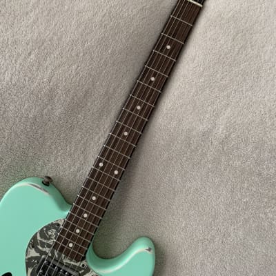 James Trussart Deluxe SteelCaster in Surf Green on Cream w/ Roses image 11