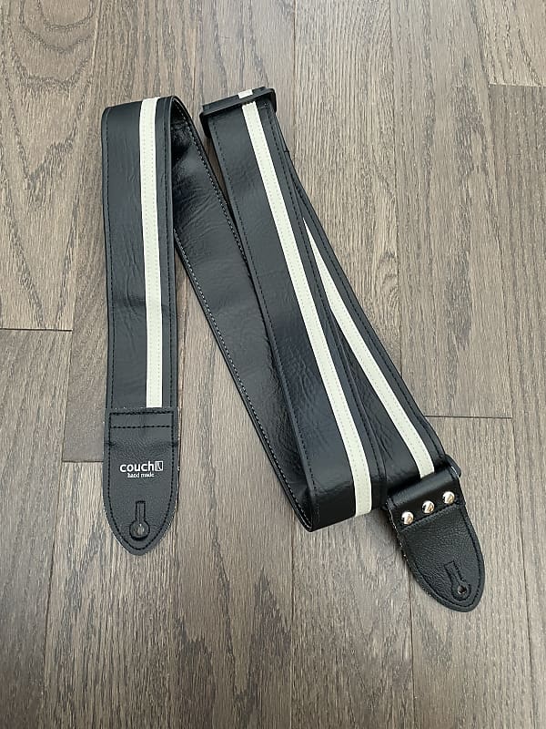 2” Black with White Racing Stripe Leather Guitar Strap with