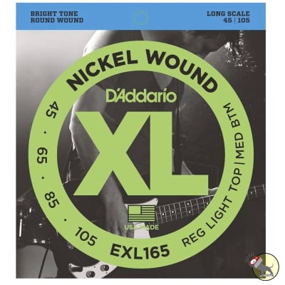 D'Addario EXL165 XL Nickel Wound Custom Light Long Scale Electric Bass Strings (45-105) image 1