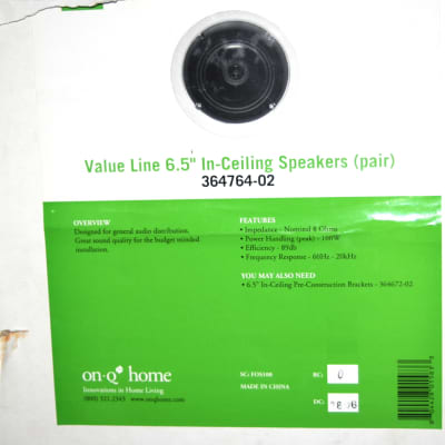 On Q Home Value Line 6.5" In Ceiling Speakers - Pair 364764-02 - New / Open Box image 5