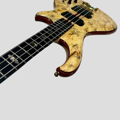 Alembic Mark King Deluxe 4, Buckeye Burl with Ebony Fretboard and Blue And Red LED's *IN STOCK* image 12