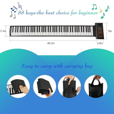  Roll-up Piano 61 keys,Electronic Hand Roll Portable Piano with  128 Unique Tones and Built-in Speaker, Upgraded Waterproof Silicone Fold  able Piano Keyboard for Beginners and Kids : Musical Instruments