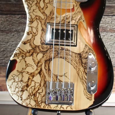 New Custom  4 String Bass  Sunburst/  Pyrography Guitar by Sparka Studios image 12