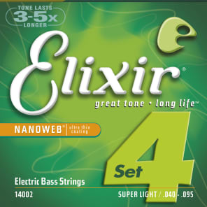 Elixir 14002 Nanoweb Nickel Plated Steel Long Scale Electric Bass Strings - Super Light (40-95)