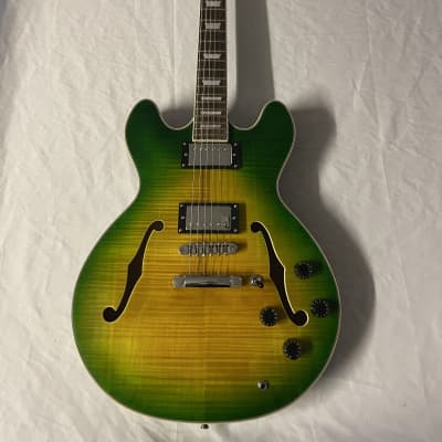 Firefly FF-338 Semi Hollow Body Electric Guitar Green Burst Quilted Maple for sale