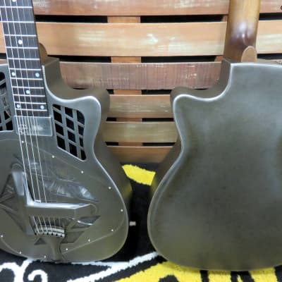 National Reso-Phonic 2023 T-14 Cutaway Tricone Weathered Steel 14 Fret w/ Slimline & Strap Button image 5