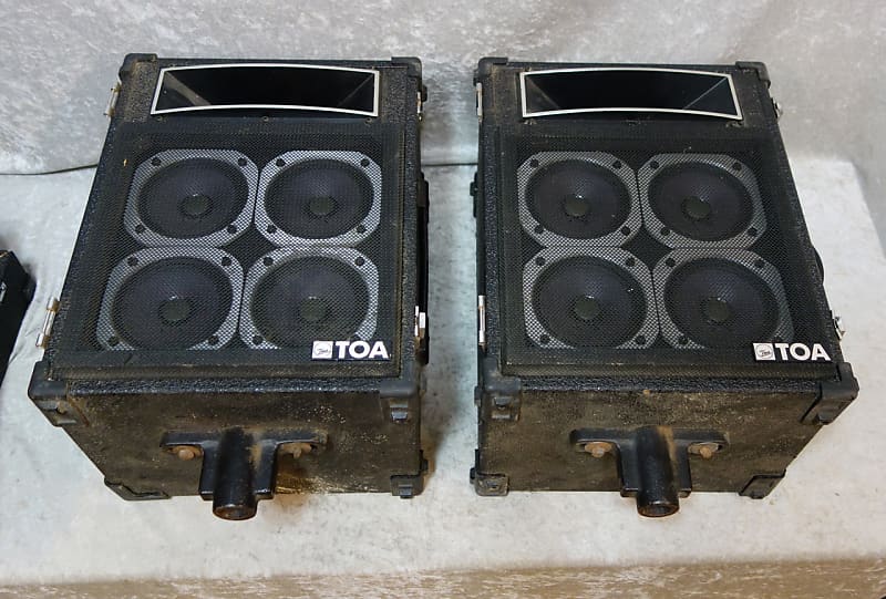 Pair of TOA RS20 4x4 speakers with horn w/ covers and posts Reverb