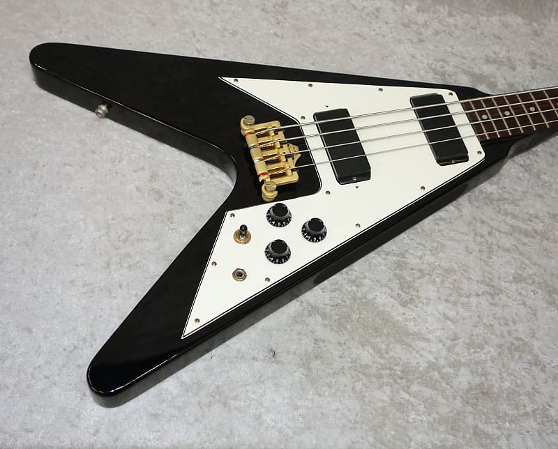 Epiphone Flying V electric bass guitar in black finish with case