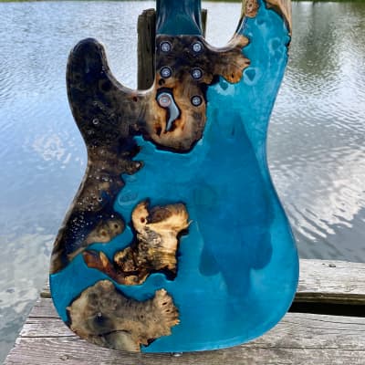 JL Custom  P-Bass  2021 Buckeye Burl blue epoxy image 5