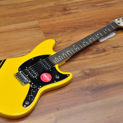 Squier FSR Bullet Competition Mustang HH Yellow w/Black stripes image 2