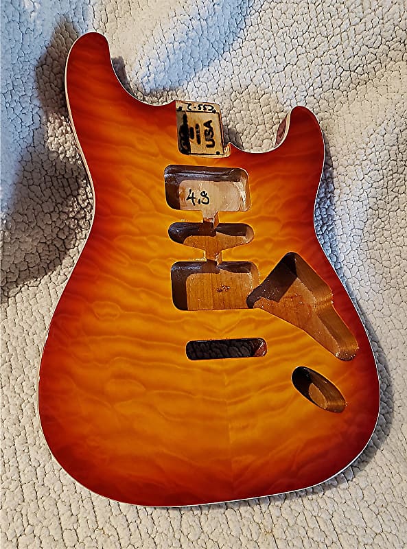 Bottom price on the last USA made bound Alder body in "Cherry sunburst" Quilt top. Made for a Strat neck # CSS-2. image 1