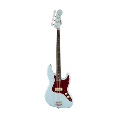 Fender Gold Foil Jazz Bass 4-String Bass Guitar, Ebony FB, Sonic Blue for sale