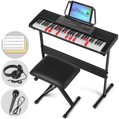 RockJam 61 Key Touch Display Keyboard Piano Kit with Digital Piano Bench,  Electric Piano Stand & Universal Sustain Pedal for Electronic Keyboards and