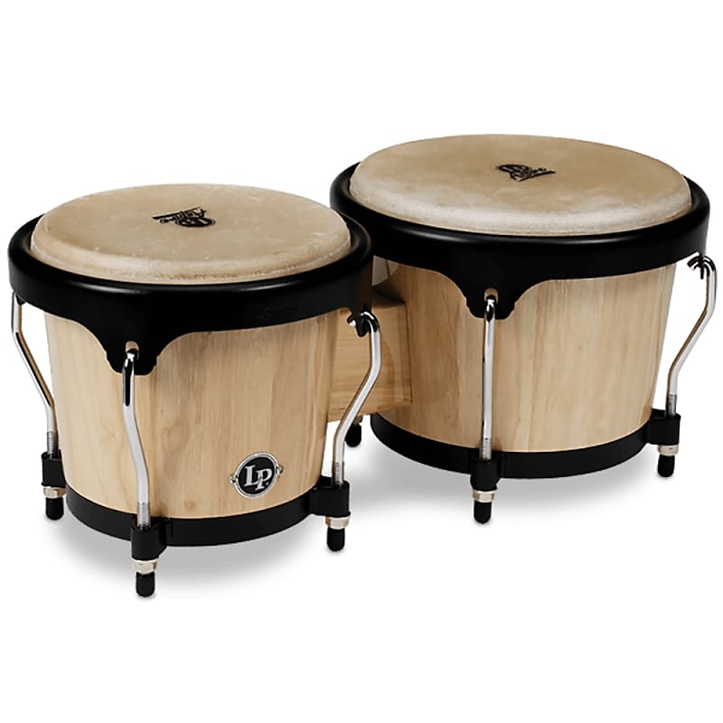 LP Latin Percussion LPA601-AW Aspire Series Wood Bongos Natural Black Hardware image 1