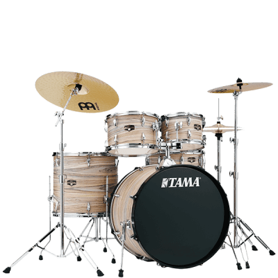 Tama Imperialstar Drum Kit Complete with Throne and Meinl Cymbals - Natural Zebrawood Wrap image 1