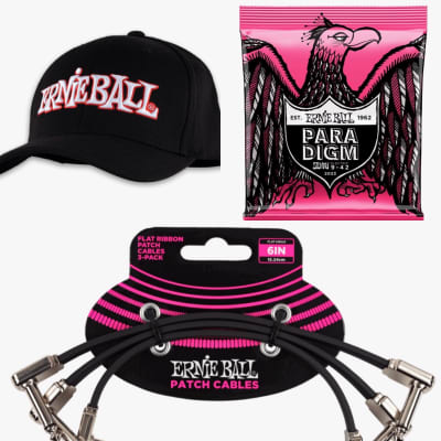 Ernie Ball ERNIE BALL 1962 LOGO HAT L/XL/Paradigm 9-42 pack, One set of 3 Flat Ribbon Patch Cables 6” image 1